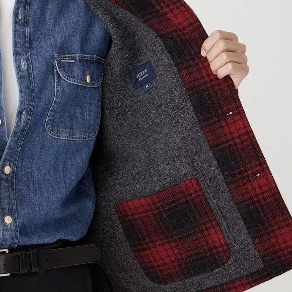 NWT $498 J Crew 100% English Wool Ludlow Red Buffalo Plaid Overcoat Medium - Picture 6 of 6
